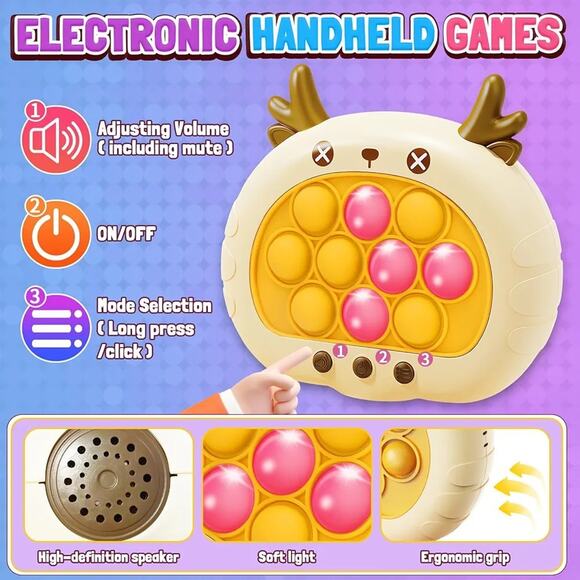 Fast Push Game Fidget Toy Pop Bubble Handheld Light-up Blue Cat AND Brown Deer - Picture 4 of 10